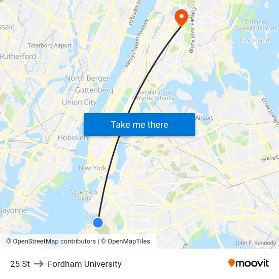 25 St to Fordham University map