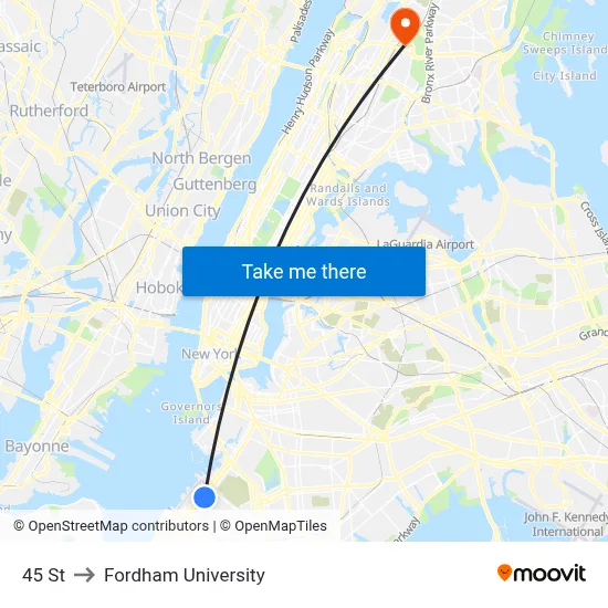45 St to Fordham University map