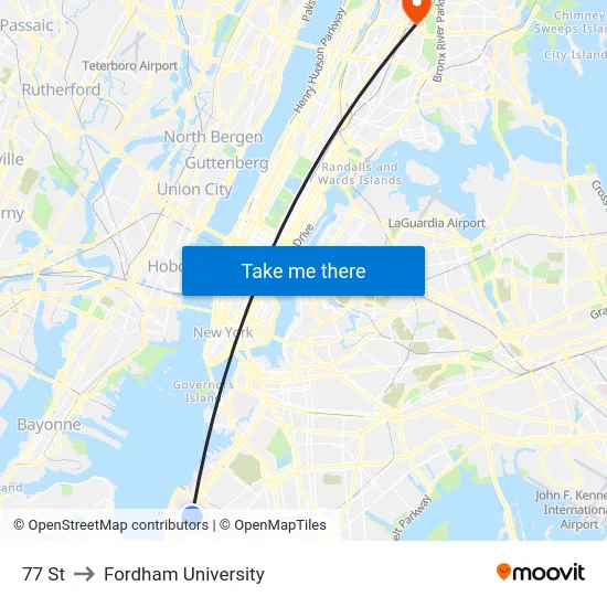 77 St to Fordham University map