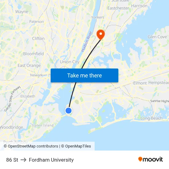 86 St to Fordham University map