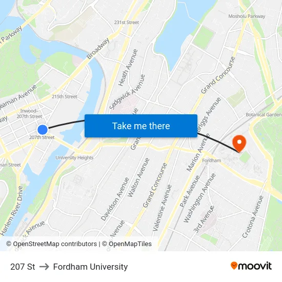 207 St to Fordham University map