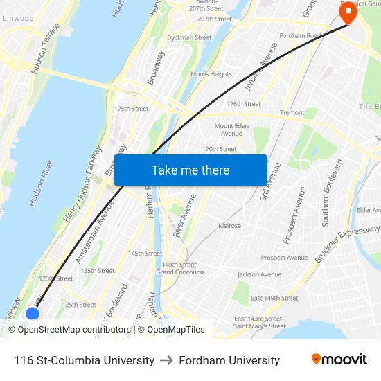 116 St-Columbia University to Fordham University map