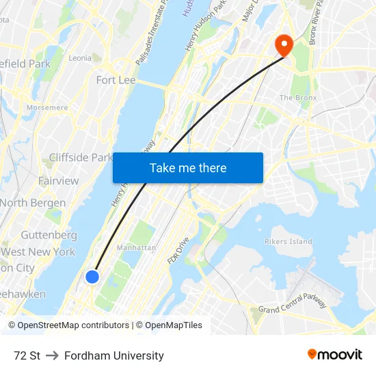 72 St to Fordham University map