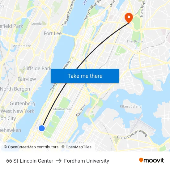 66 St-Lincoln Center to Fordham University map
