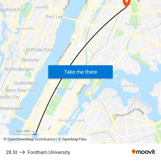 28 St to Fordham University map