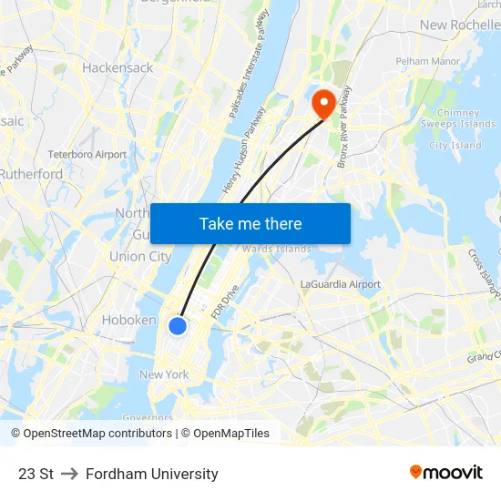 23 St to Fordham University map
