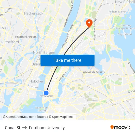 Canal St to Fordham University map