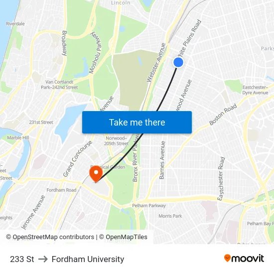 233 St to Fordham University map