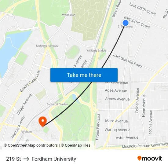 219 St to Fordham University map