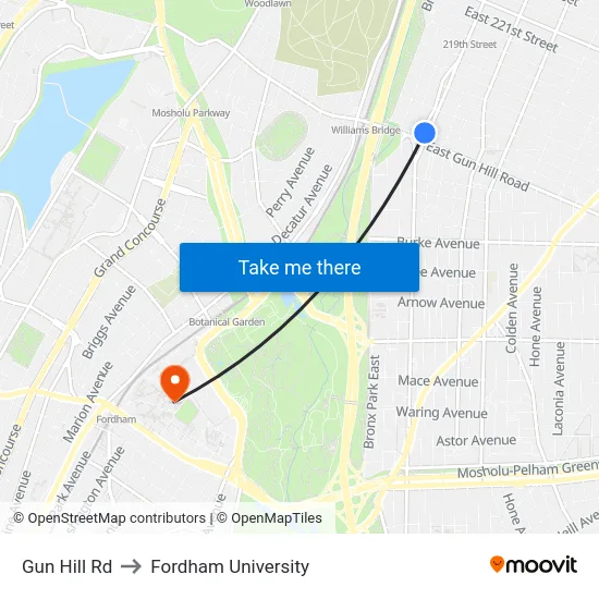 Gun Hill Rd to Fordham University map