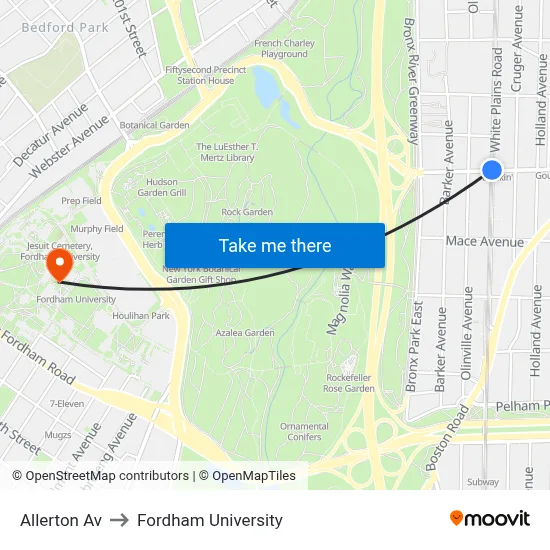 Allerton Av to Fordham University map