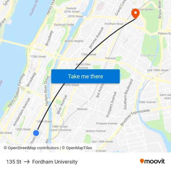 135 St to Fordham University map