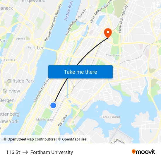 116 St to Fordham University map