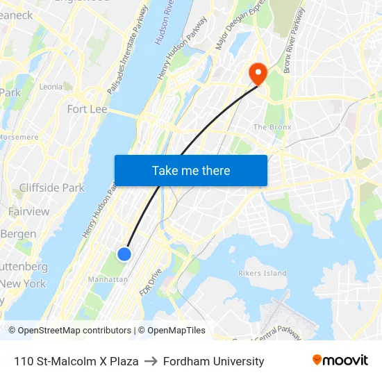 110 St-Malcolm X Plaza to Fordham University map
