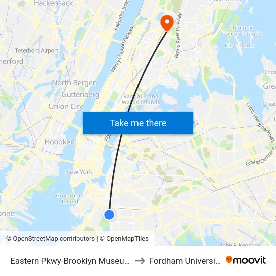 Eastern Pkwy-Brooklyn Museum to Fordham University map