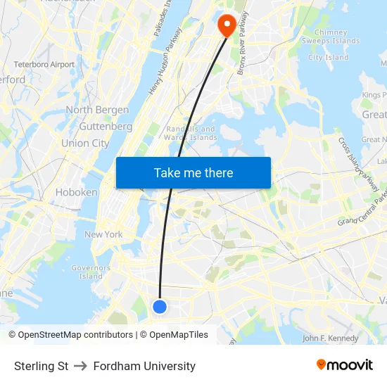 Sterling St to Fordham University map