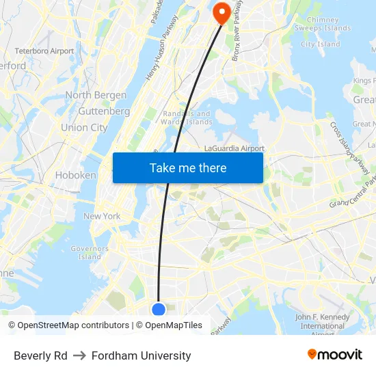 Beverly Rd to Fordham University map