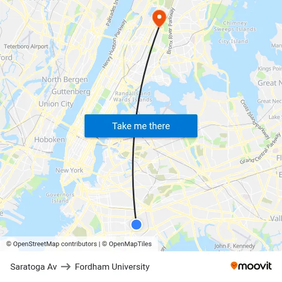 Saratoga Av to Fordham University map