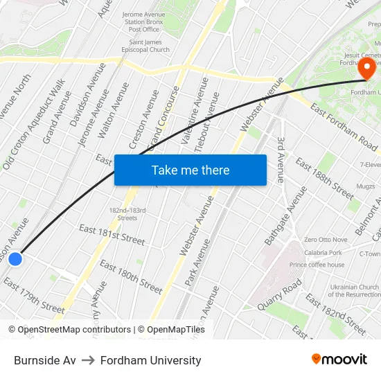 Burnside Av to Fordham University map