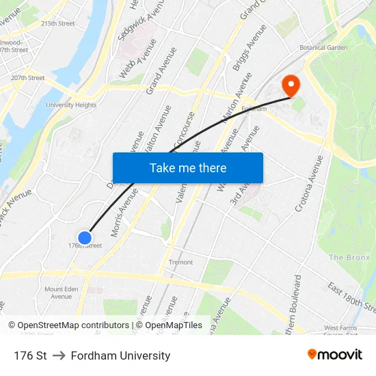 176 St to Fordham University map