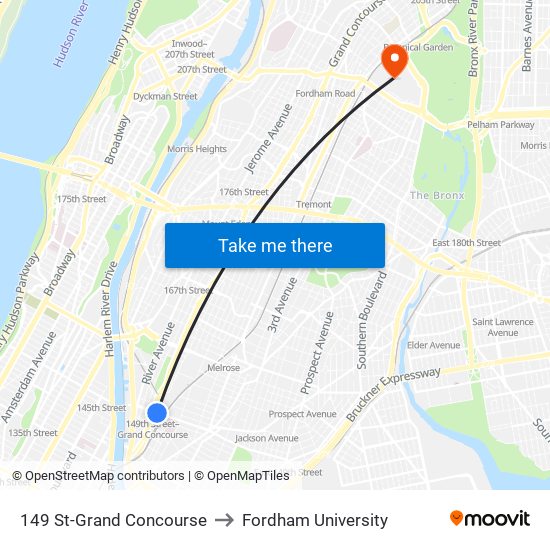 149 St-Grand Concourse to Fordham University map