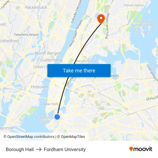Borough Hall to Fordham University map