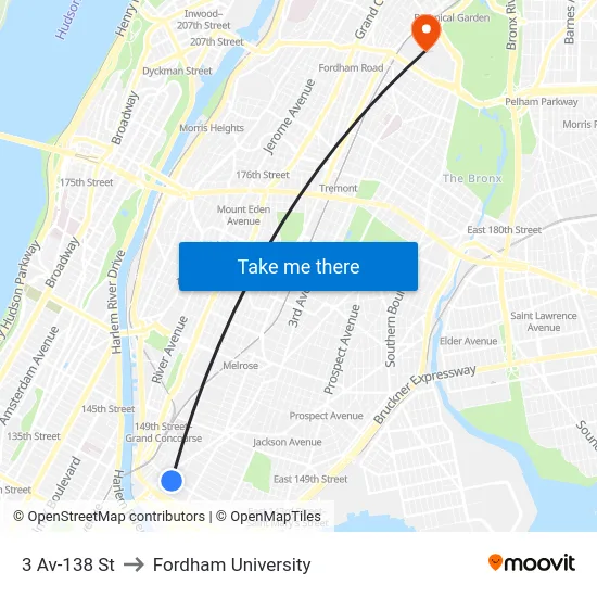 3 Av-138 St to Fordham University map