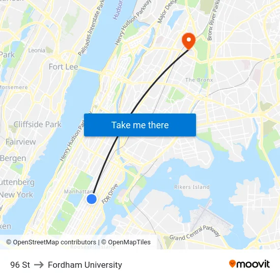 96 St to Fordham University map