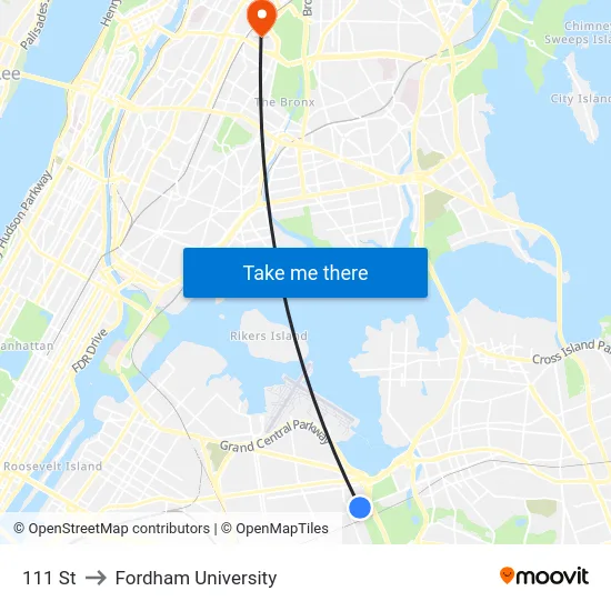 111 St to Fordham University map