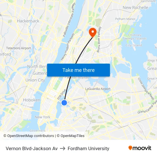Vernon Blvd-Jackson Av to Fordham University map