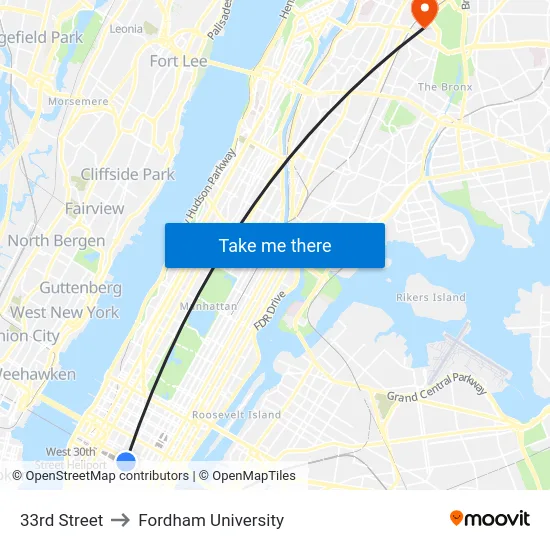33rd Street to Fordham University map