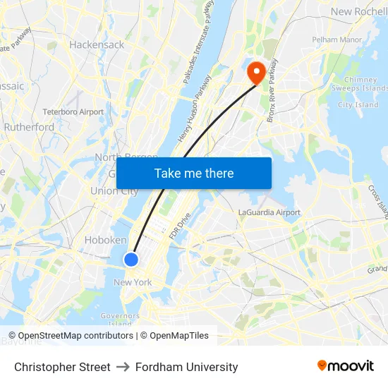 Christopher Street to Fordham University map