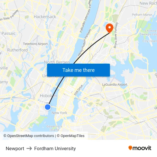 Newport to Fordham University map