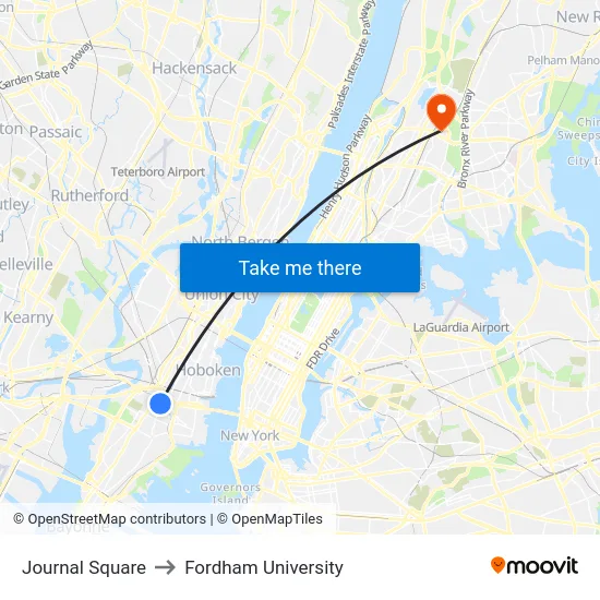 Journal Square to Fordham University map