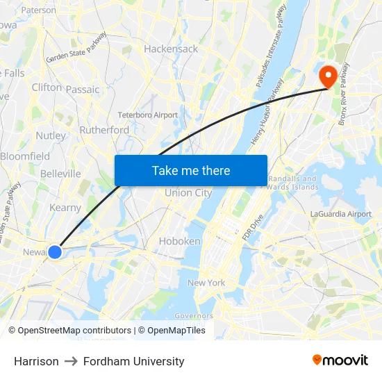 Harrison to Fordham University map