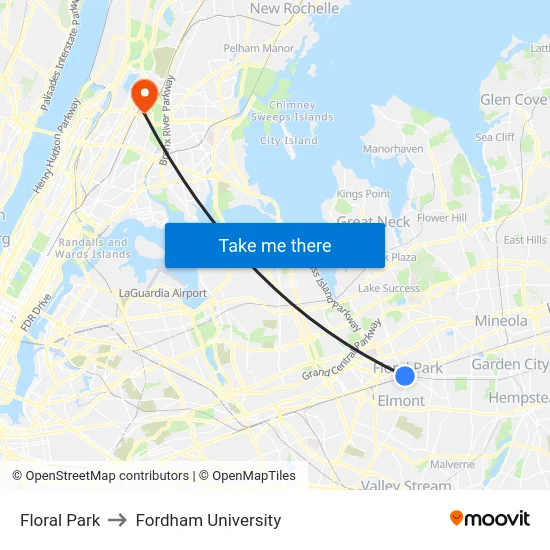 Floral Park to Fordham University map
