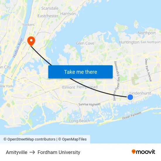 Amityville to Fordham University map