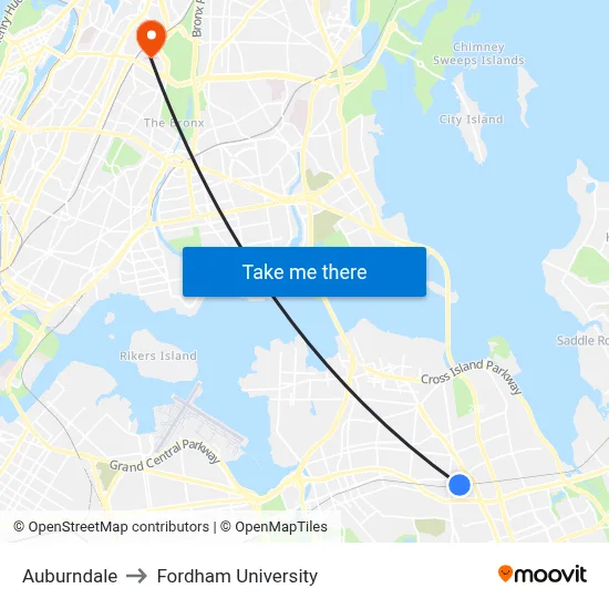 Auburndale to Fordham University map