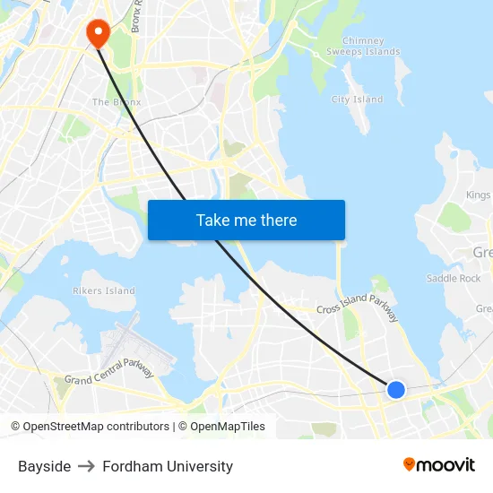 Bayside to Fordham University map