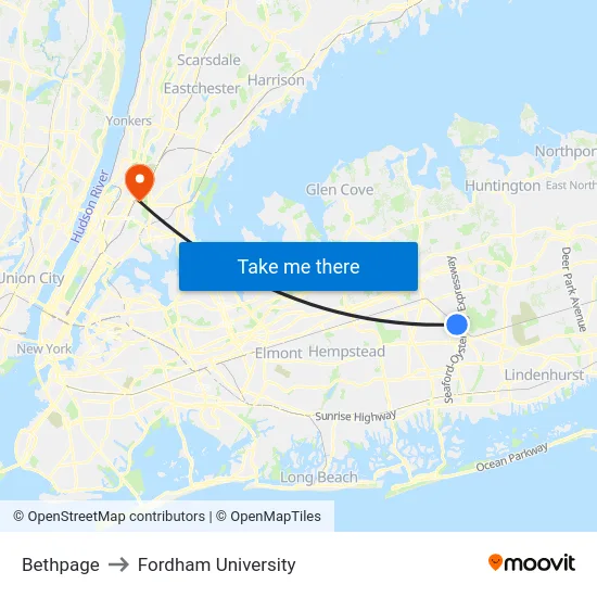 Bethpage to Fordham University map