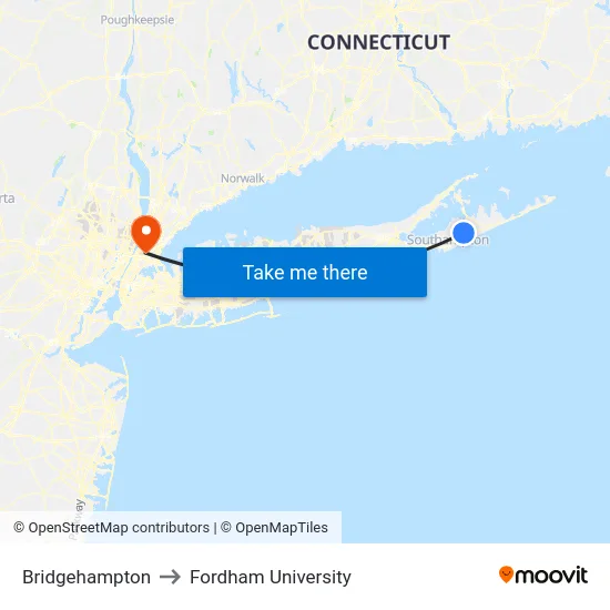 Bridgehampton to Fordham University map
