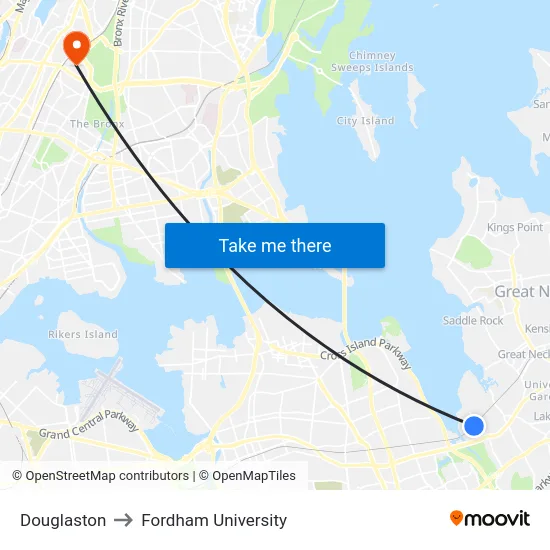 Douglaston to Fordham University map