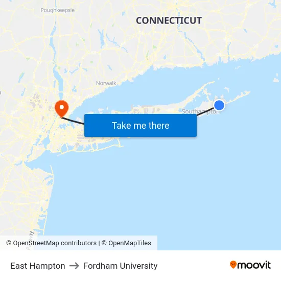 East Hampton to Fordham University map