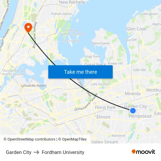 Garden City to Fordham University map