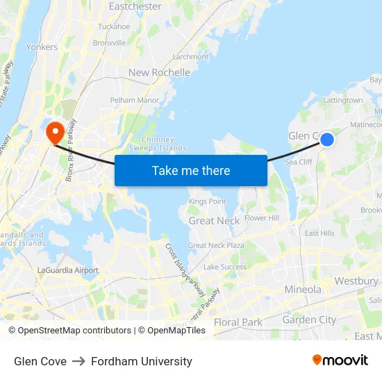 Glen Cove to Fordham University map