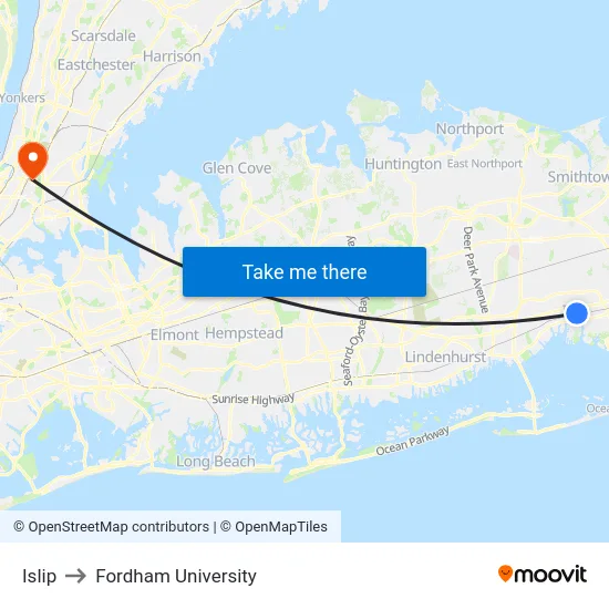 Islip to Fordham University map