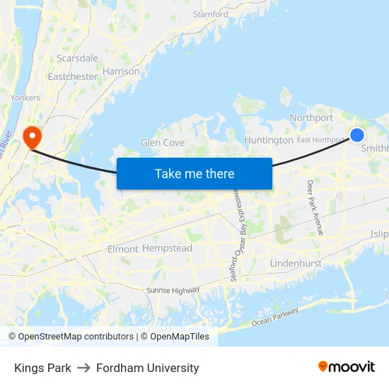 Kings Park to Fordham University map