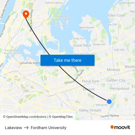 Lakeview to Fordham University map