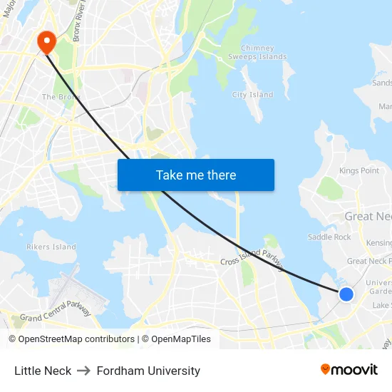 Little Neck to Fordham University map