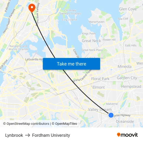 Lynbrook to Fordham University map